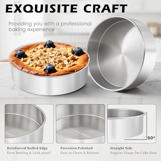 tutikuki 6 Inch Cake Pan  3PCS Stainless Steel Smash Cake Baking Pans Tins Round Bakeware for Party Birthday Wedding Mirror Finish  Dishwasher Safe - Image 4
