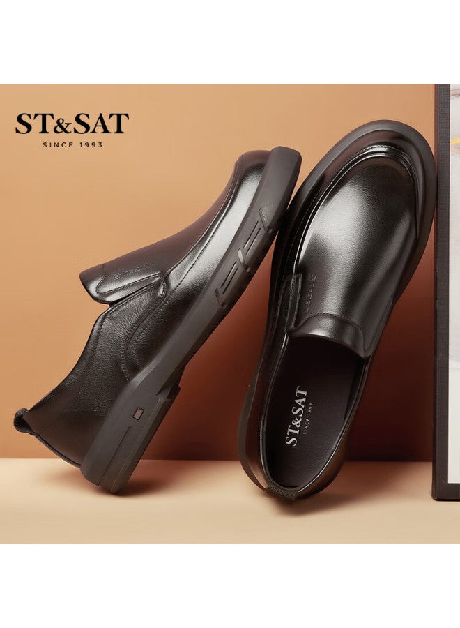 St&sat Men's Autumn New First Layer Cowhide Slip-on Business Casual Loafers Driving Moccasins - Image 3