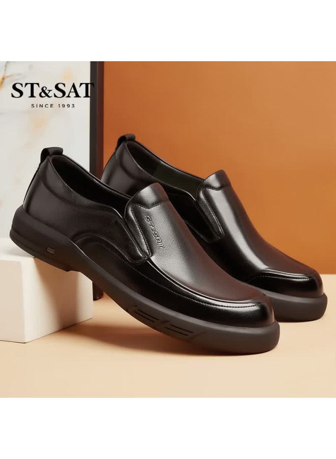St&sat Men's Autumn New First Layer Cowhide Slip-on Business Casual Loafers Driving Moccasins - Image 1