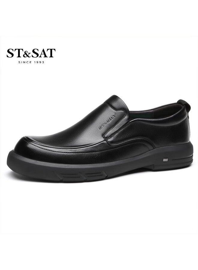 St&sat Men's Autumn New First Layer Cowhide Slip-on Business Casual Loafers Driving Moccasins - Image 5