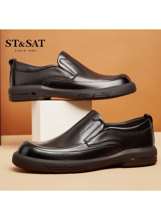 St&sat Men's Autumn New First Layer Cowhide Slip-on Business Casual Loafers Driving Moccasins - Image 4