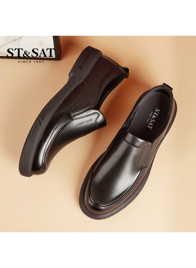 St&sat Men's Autumn New First Layer Cowhide Slip-on Business Casual Loafers Driving Moccasins - Image 2