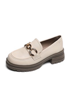 Loquat Academic Round Toe Soft Sole Single Shoes Beige 