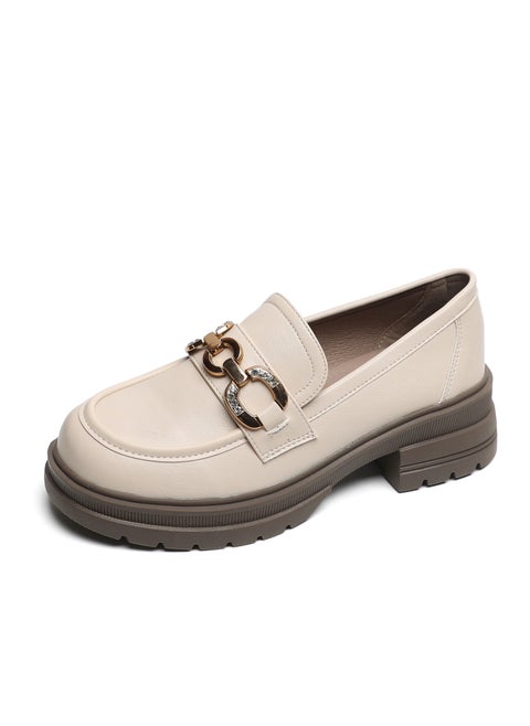 Academic Round Toe Soft Sole Single Shoes Beige