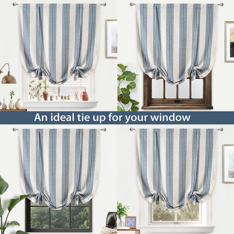 DriftAway DriftAway Chris Double Layer Linen Blackout Tie Up Curtains Thermal Insulated Fully Lined Vertical Striped Balloon Roman Shade Bathroom Window Adjustable Rod Pocket 45 Inch by 63 Inch Jean Navy  - Image 3
