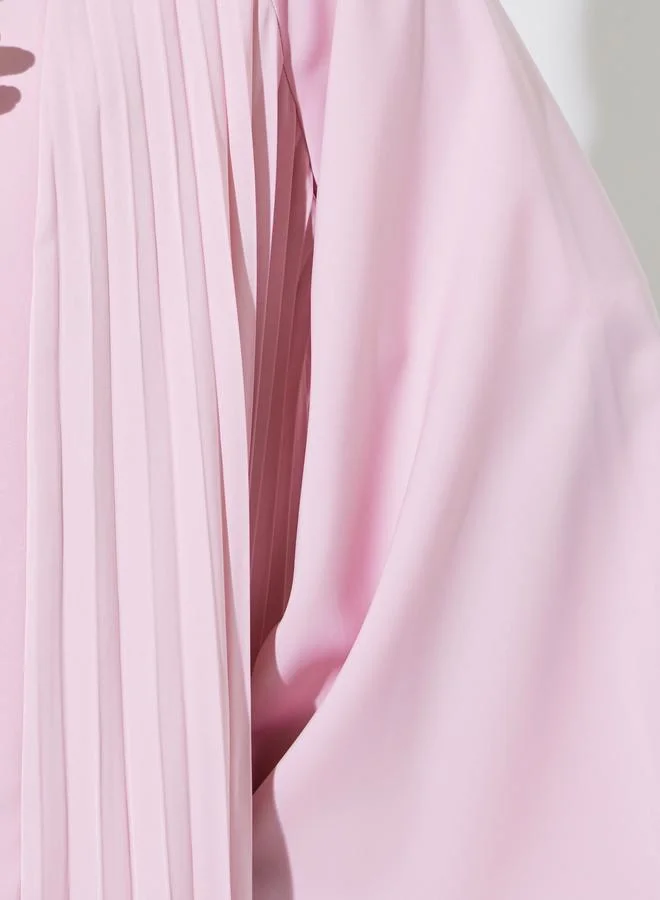 Amirah  Light Pink Solid Pleated Open Front Abaya for Women | Best Price UAE