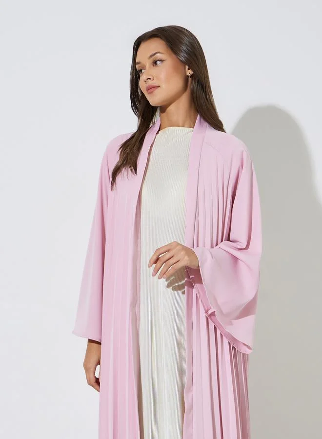 Amirah  Light Pink Solid Pleated Open Front Abaya for Women | Best Price UAE