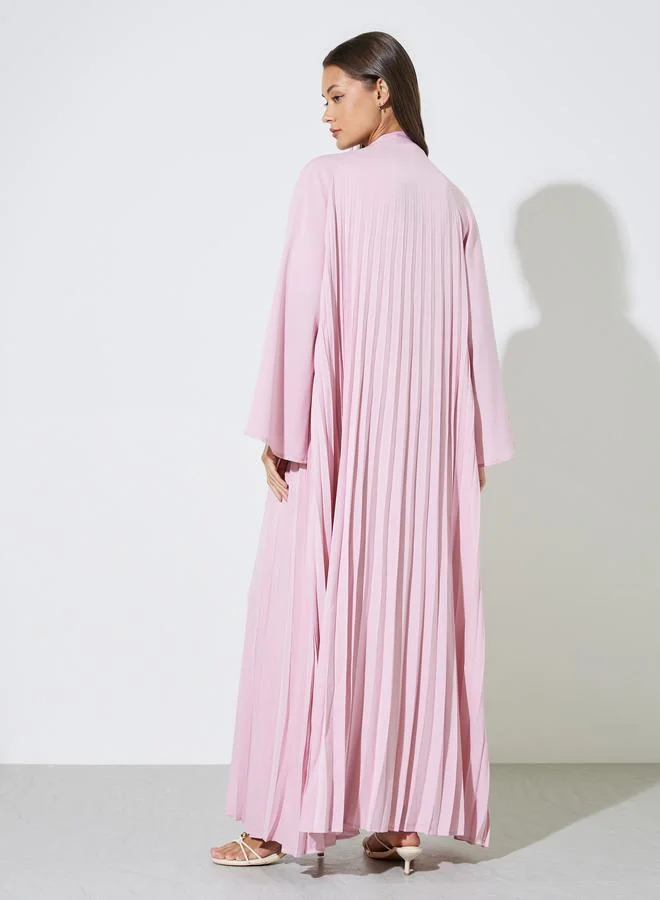Amirah  Light Pink Solid Pleated Open Front Abaya for Women | Best Price UAE