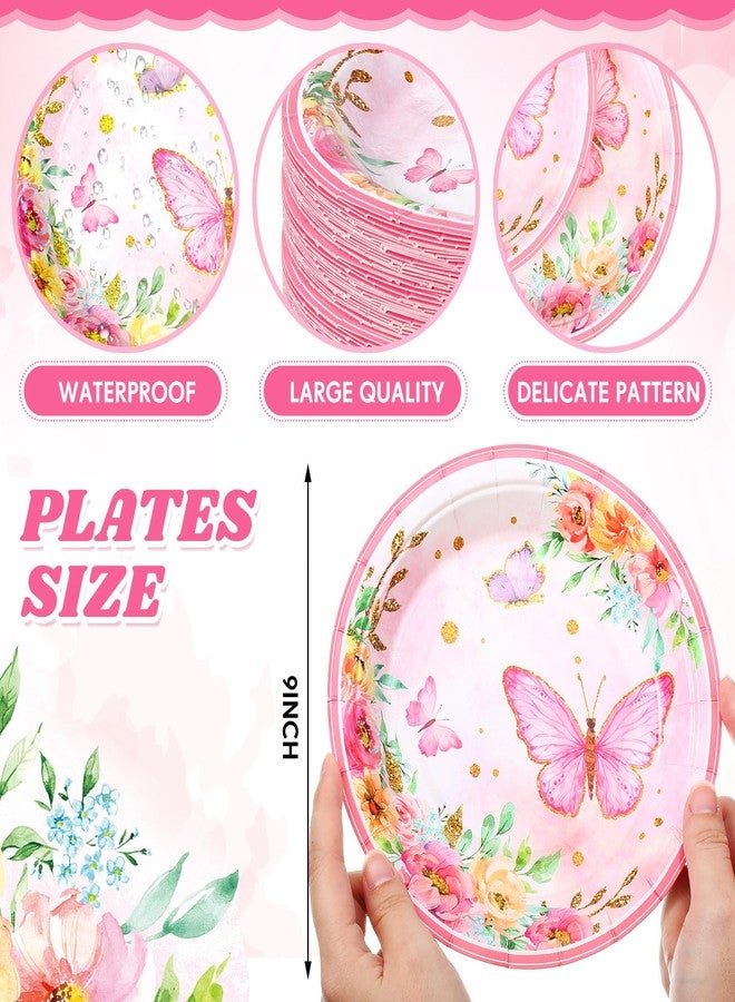 Zopeal 60 Pieces Spring Butterfly Paper Plates Bulk 9 Inch Floral Pink Flower Disposable Dessert Cake Plates Decorative for Girls Butterfly Themed Wedding Baby Shower Birthday Tea Party Supplies - Image 2