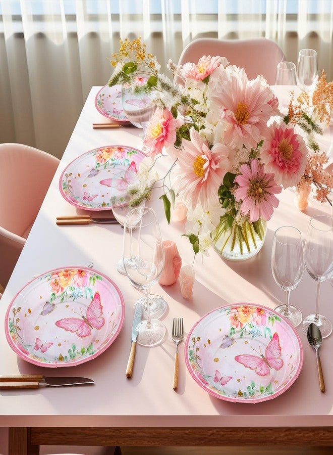 Zopeal 60 Pieces Spring Butterfly Paper Plates Bulk 9 Inch Floral Pink Flower Disposable Dessert Cake Plates Decorative for Girls Butterfly Themed Wedding Baby Shower Birthday Tea Party Supplies - Image 4