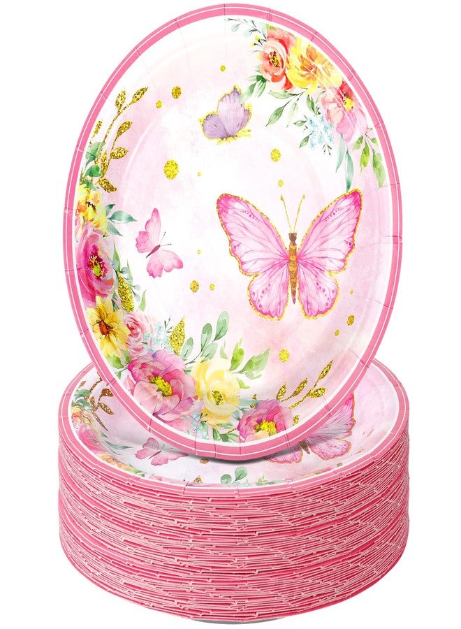 Zopeal 60 Pieces Spring Butterfly Paper Plates Bulk 9 Inch Floral Pink Flower Disposable Dessert Cake Plates Decorative for Girls Butterfly Themed Wedding Baby Shower Birthday Tea Party Supplies - Image 1