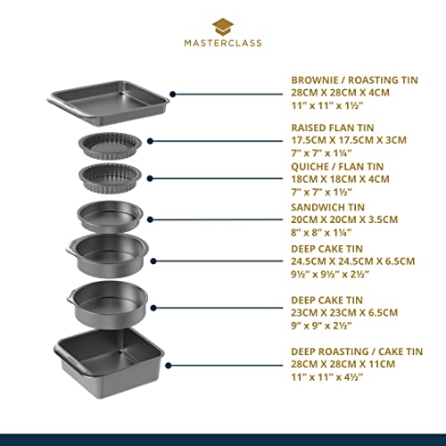 Master Class MasterClass Premium Smart Space Bakeware Set 7-Piece | Non-Stick, Stackable | Roasting Tin, Cake Tins, Sandwich Pan, Flan/Quiche Dishes & Brownie Tray | Gift Boxed - Image 2