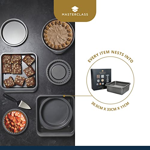 Master Class MasterClass Premium Smart Space Bakeware Set 7-Piece | Non-Stick, Stackable | Roasting Tin, Cake Tins, Sandwich Pan, Flan/Quiche Dishes & Brownie Tray | Gift Boxed - Image 4