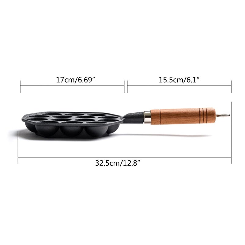 GABANIZ GABANIZ 14 Holes Takoyaki Maker Skillet, Takoyaki Pan Nonstick Cast Iron Octopus Meat Balls Mold Maker with Detachable Handle for Home Pancake Baking  - Image 3