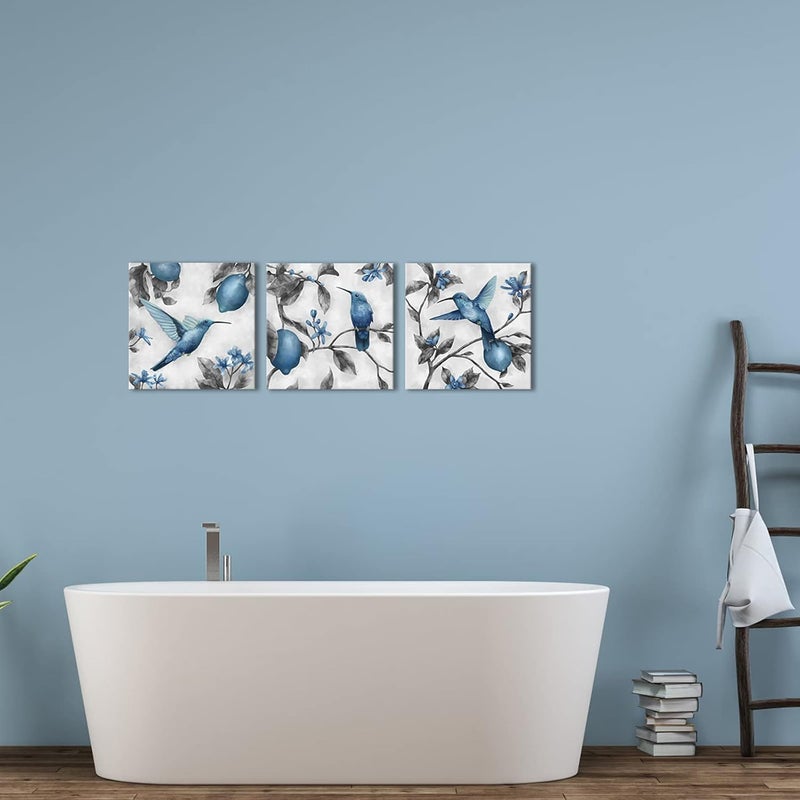 Kalormore Blue and Grey Hummingbird Canvas Wall Art Set - Image 2