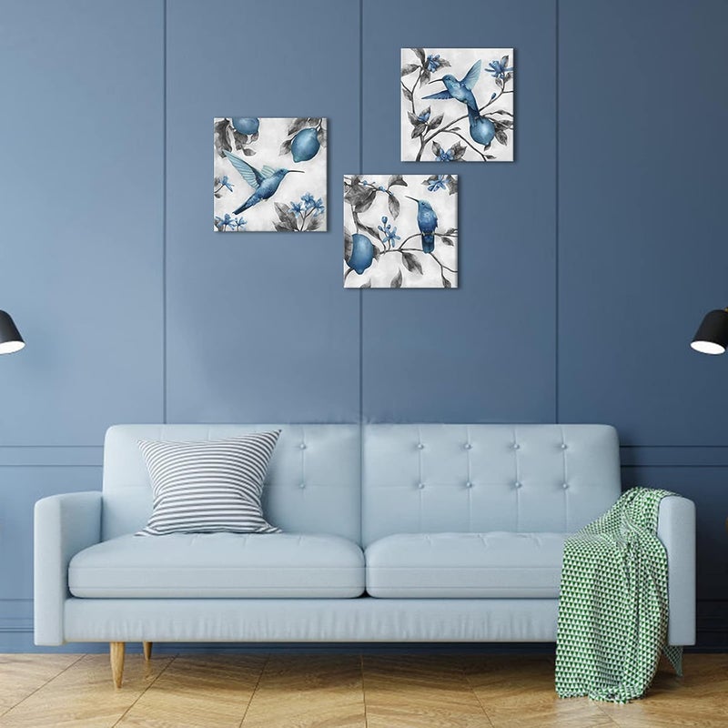 Kalormore Blue and Grey Hummingbird Canvas Wall Art Set - Image 5