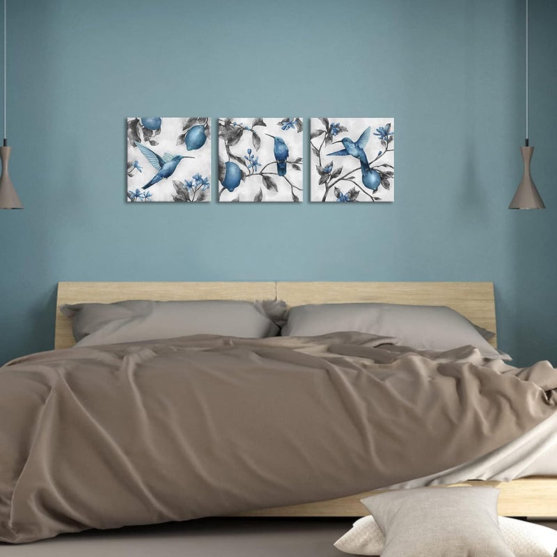 Kalormore Blue and Grey Hummingbird Canvas Wall Art Set - Image 3