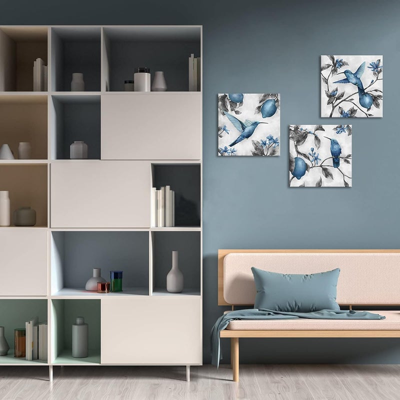 Kalormore Blue and Grey Hummingbird Canvas Wall Art Set - Image 4