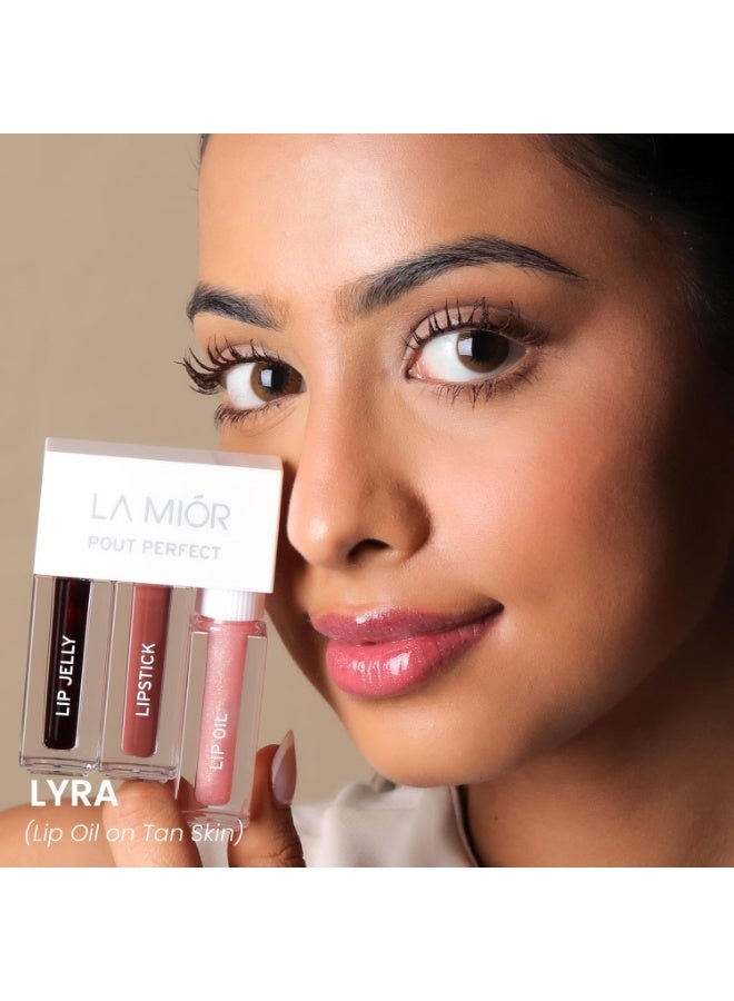 LAMIOR Pout Perfect 3-in-1 Lip Kit - Long Lasting, Hydrating Lip Stain Hydra Matte Liquid Lipstick for Glossy Lips Oil, Peptide Care Travel Kit with Nourishing Ceramides & Noni, (British Winter) - Image 3