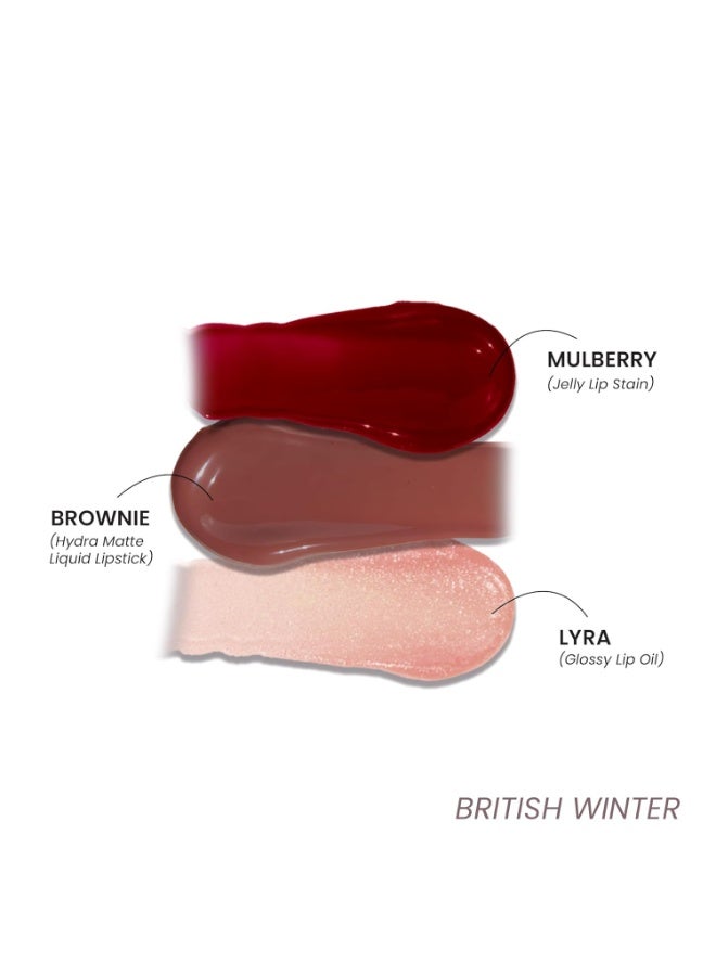 LAMIOR Pout Perfect 3-in-1 Lip Kit - Long Lasting, Hydrating Lip Stain Hydra Matte Liquid Lipstick for Glossy Lips Oil, Peptide Care Travel Kit with Nourishing Ceramides & Noni, (British Winter) - Image 4