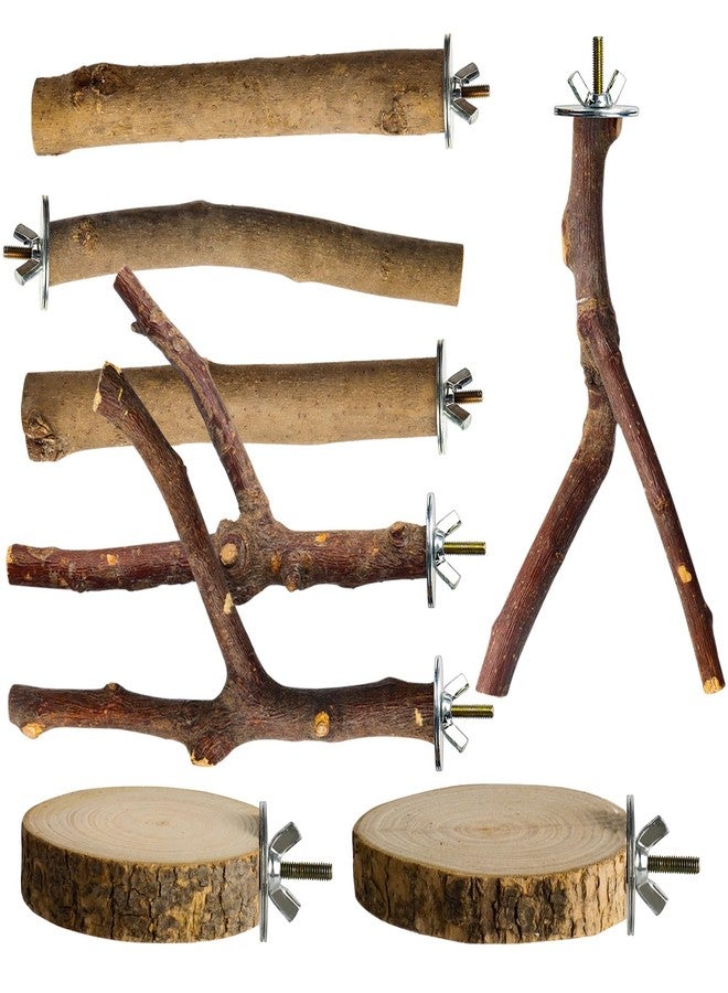 StyEdEk 8 Pack Natural Wood Bird Perches Parrot Perch Stand Parakeet Toys Bird Cage Accessories for Budgerigar Cockatiels, Conures - Image 1