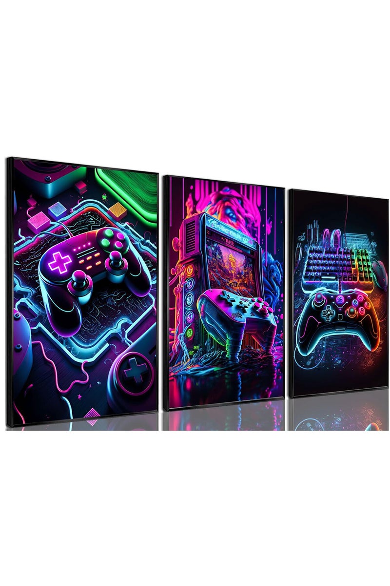 BGFCE ALAYRA Game Room Decor Posters Set of 3 - Neon Gaming Accessories Theme Canvas Wall Art, Gamer Console Paintings Picture Wall Decor for Children Youth Boys Bedroom 12x16 inch Unframed - Image 1