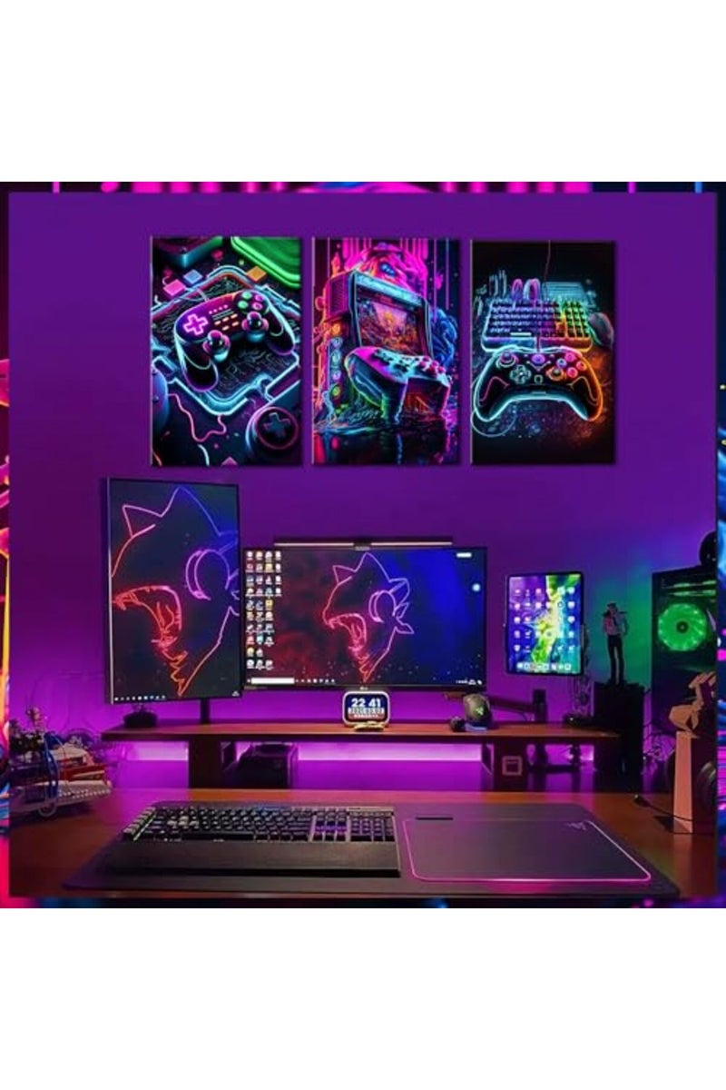 BGFCE ALAYRA Game Room Decor Posters Set of 3 - Neon Gaming Accessories Theme Canvas Wall Art, Gamer Console Paintings Picture Wall Decor for Children Youth Boys Bedroom 12x16 inch Unframed - Image 2