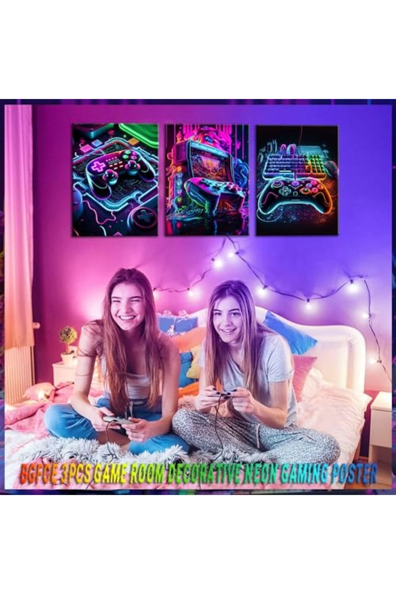 BGFCE ALAYRA Game Room Decor Posters Set of 3 - Neon Gaming Accessories Theme Canvas Wall Art, Gamer Console Paintings Picture Wall Decor for Children Youth Boys Bedroom 12x16 inch Unframed - Image 5