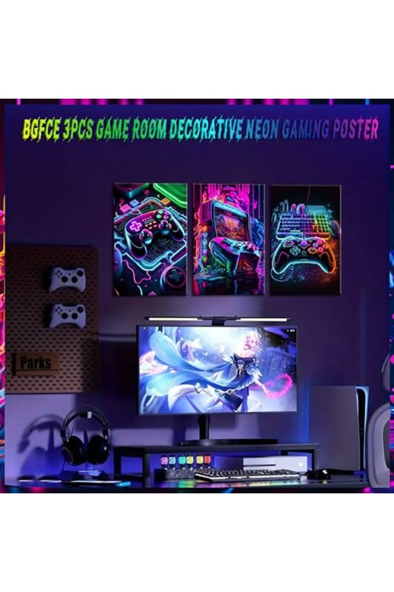 BGFCE ALAYRA Game Room Decor Posters Set of 3 - Neon Gaming Accessories Theme Canvas Wall Art, Gamer Console Paintings Picture Wall Decor for Children Youth Boys Bedroom 12x16 inch Unframed - Image 3