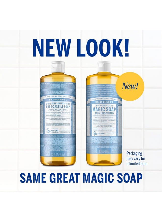 Dr. Bronner's Magic Soap-Pure-Castile Liquid Soap (Baby Unscented, 32 ounce, 2-Pack)-Regenerative Organic Certified Oils, 18-in-1 Uses: Body, Laundry & Dishes, For Sensitive Skin, No Fragrance - Image 2