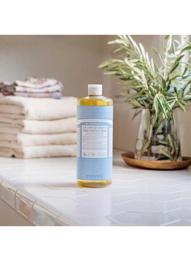 Dr. Bronner's Magic Soap-Pure-Castile Liquid Soap (Baby Unscented, 32 ounce, 2-Pack)-Regenerative Organic Certified Oils, 18-in-1 Uses: Body, Laundry & Dishes, For Sensitive Skin, No Fragrance - Image 5