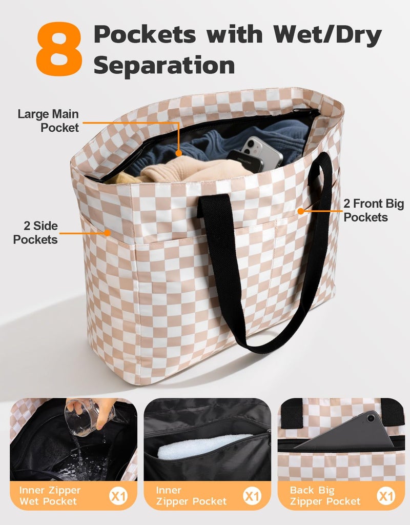 ISEYOU Beach Bag and Cooler Bag Set, Extra Large 45L Waterproof Beach Bags for Women with Zip, Foldable Family Beach Tote Bag with 8 Pockets, Ideal for Pool, Picnic, Shopping, Travel - Image 5
