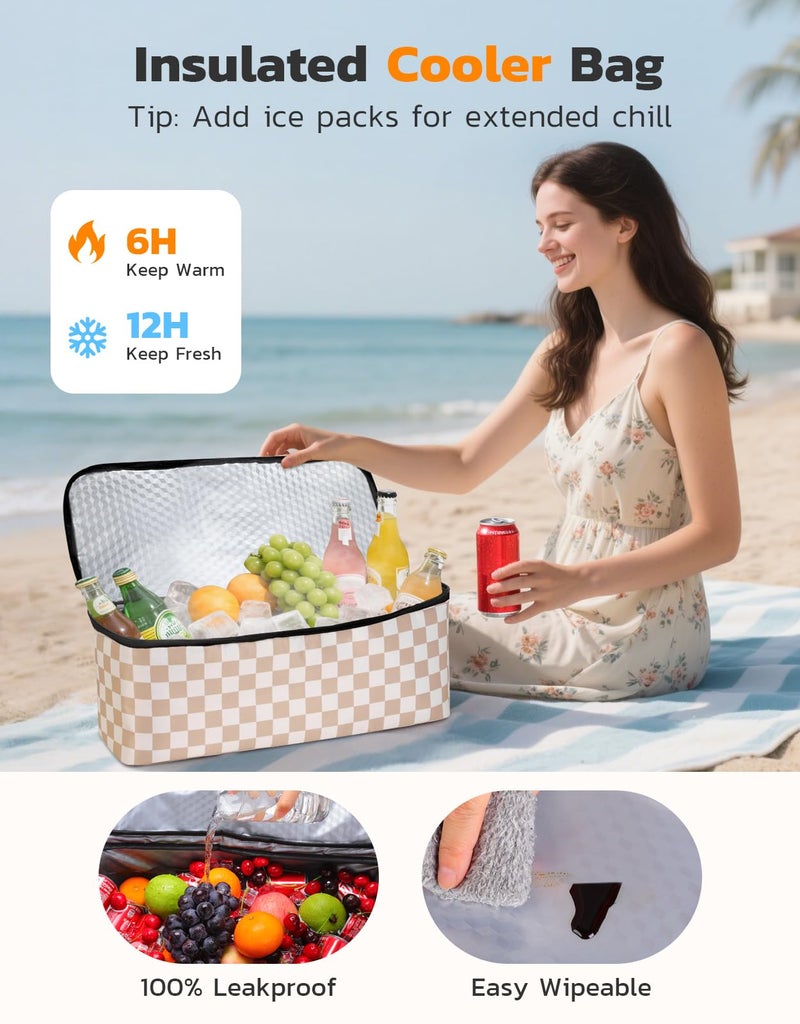 ISEYOU Beach Bag and Cooler Bag Set, Extra Large 45L Waterproof Beach Bags for Women with Zip, Foldable Family Beach Tote Bag with 8 Pockets, Ideal for Pool, Picnic, Shopping, Travel - Image 4