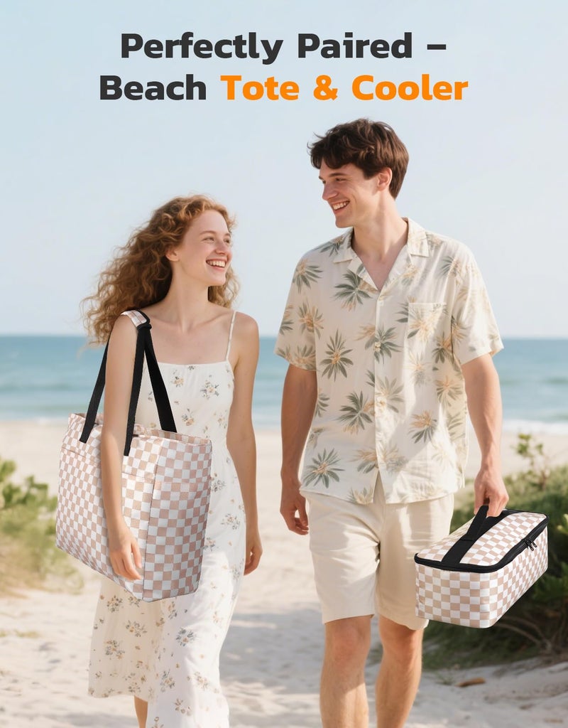 ISEYOU Beach Bag and Cooler Bag Set, Extra Large 45L Waterproof Beach Bags for Women with Zip, Foldable Family Beach Tote Bag with 8 Pockets, Ideal for Pool, Picnic, Shopping, Travel - Image 2