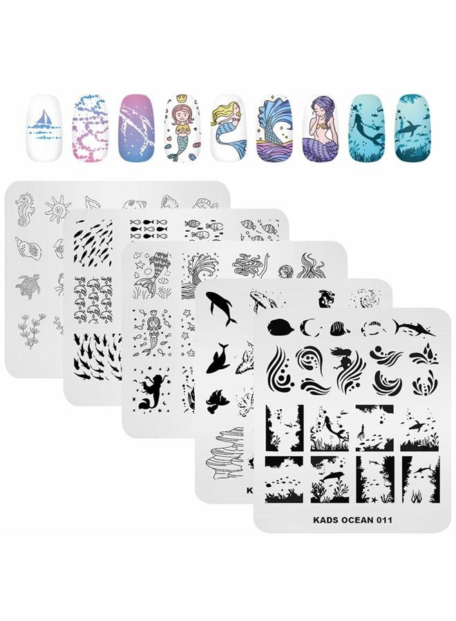 KADS 5Pcs Nail Stamp Plates set Nails Art Stamping Plate Set Nail plate Template Image Plate Ocean Series - Image 1