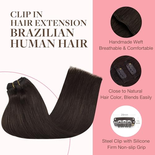Googoo GOO GOO Clip in Hair Extensions Real Human Hair, Remy Human Hair Extensions Clip ins for Women, Natural Human Hair, 14inch 120g 7Pcs, 2A Light Brown - Image 3