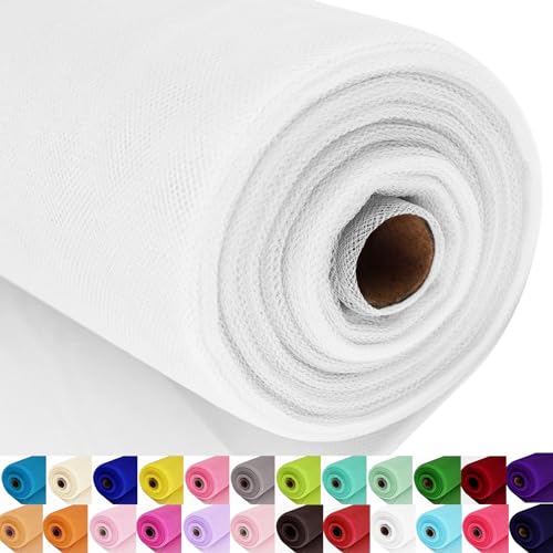 Ableme Deco White Tulle Fabric Roll Spool Bolt (54 Inch by 40 Yards) Large Tulle Wedding Party Decoration, Tutu Skirt, Table Runner, Gift Wrapping, Bridal Shower, Soft & Drape (White) - Image 1
