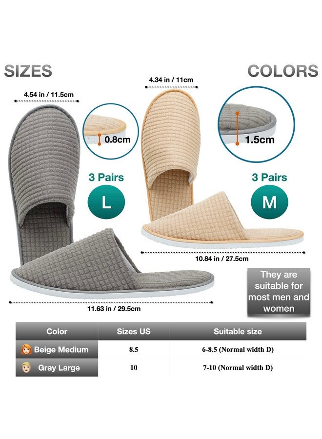 OSTADARRA 6 Pairs Spa Slippers, Non Slip Disposable Slippers For Guest, Washable Reusable, Which Can Be Used As Women Men, House, Indoor, Bathroom, Bedroom, Hotel, Bride Slippers (2 sizes) - Image 2
