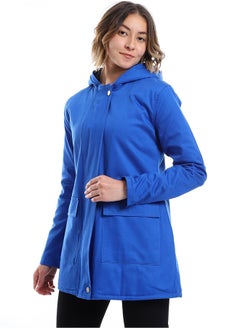 Andora Zipper Closure Padded Balmacaan Jacket _ Royal Blue  - Image 5