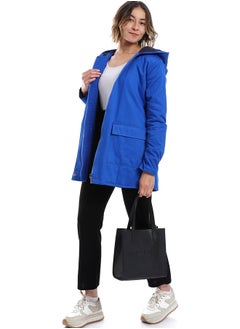 Andora Zipper Closure Padded Balmacaan Jacket _ Royal Blue  - Image 2