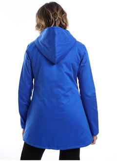 Andora Zipper Closure Padded Balmacaan Jacket _ Royal Blue  - Image 4