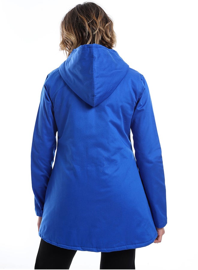 Andora Zipper Closure Padded Balmacaan Jacket _ Royal Blue - Image 4