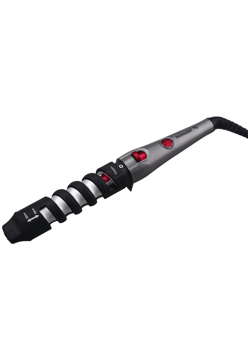 SONASHI Hair Curler With Max Temperature Upto 200C Safe Styling Hair With Ceramic Coating  360 Swivel Cord PTC Heating With DamageFree Curling SHC-3004N Black/Silver - Image 2