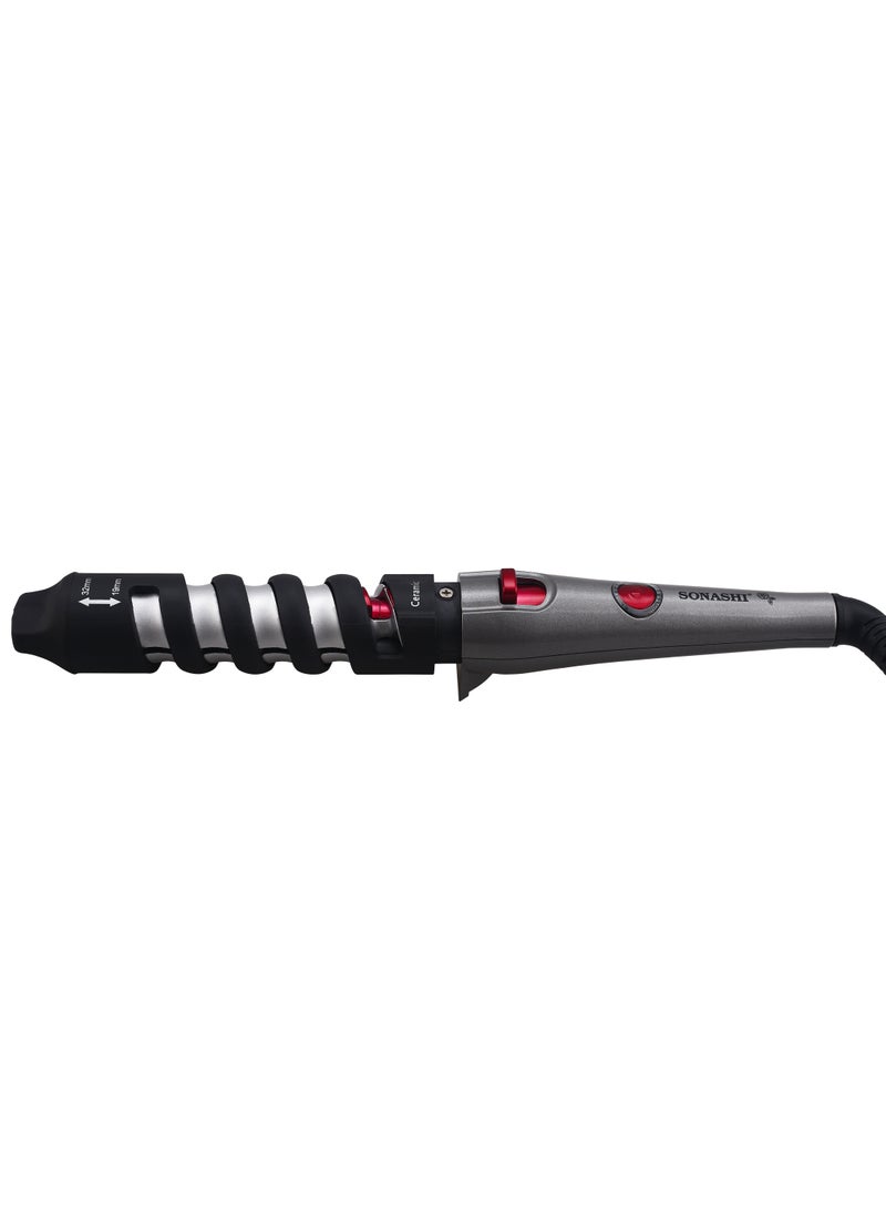 SONASHI Hair Curler With Max Temperature Upto 200C Safe Styling Hair With Ceramic Coating  360 Swivel Cord PTC Heating With DamageFree Curling SHC-3004N Black/Silver - Image 1