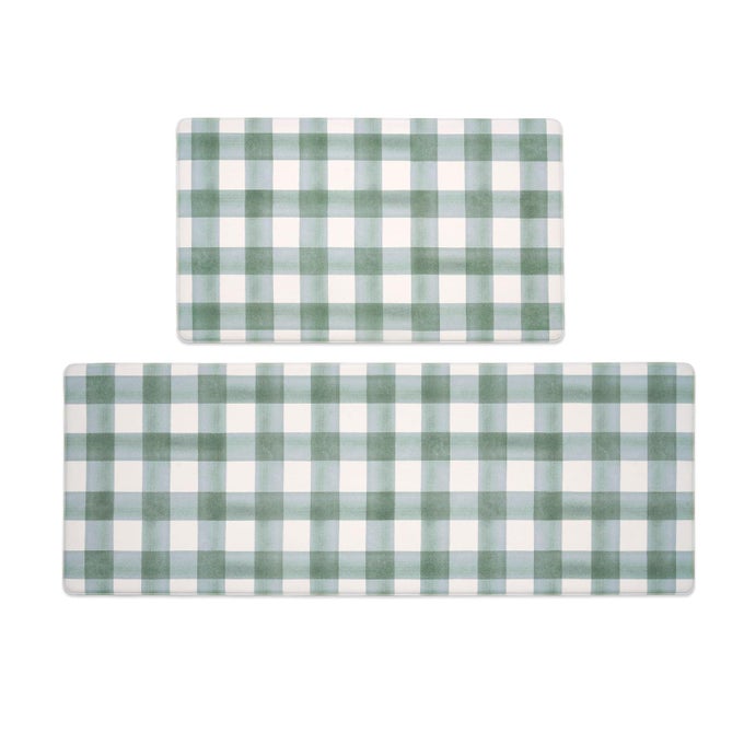 MODERN FARMHOUSE PLAID 2 PIECE SET KITCHEN MATS FOR FLOOR ANTI FATIGUE WATERPROOF NONSKID KITCHEN RUGS CUSHIONED KITCHEN MAT FOR STANDING WASHABLE COMFORT DESK KITCHEN RUNNERS