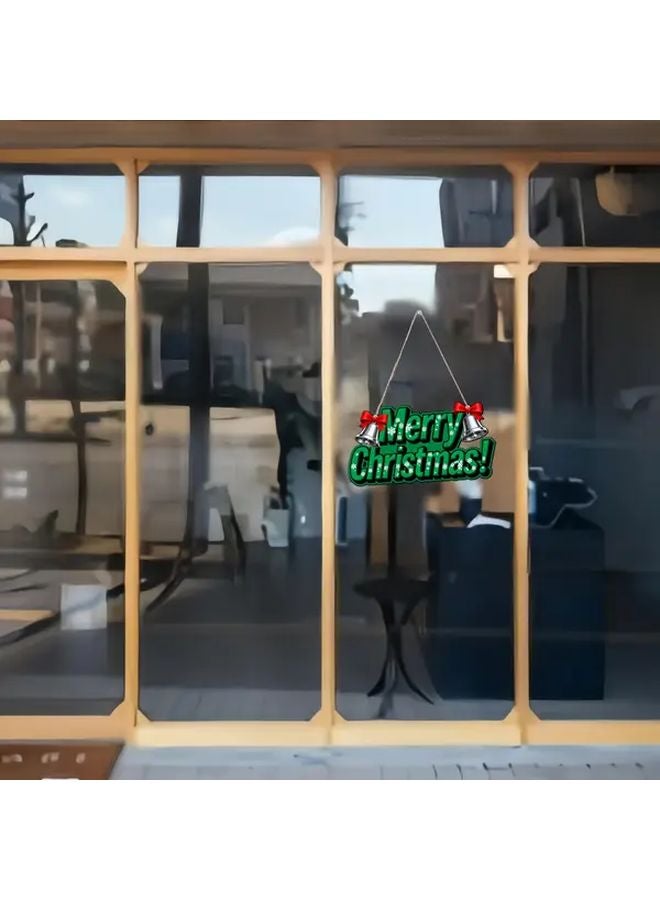 Green Wooden Merry Christmas Wall Sign With Bell Holiday Home Decor - Image 4