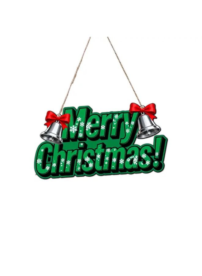 Green Wooden Merry Christmas Wall Sign With Bell Holiday Home Decor - Image 3