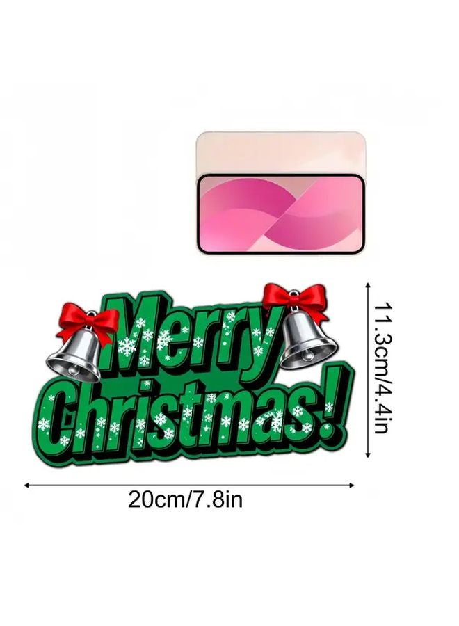 Green Wooden Merry Christmas Wall Sign With Bell Holiday Home Decor - Image 2