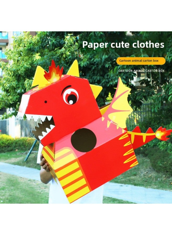 Children DIY Handmade Carton Toy Astronaut Astronaut Can Wear Performance Clothing Carton Dinosaur Science And Education Activities-Color:Medium Fire Dragon - Image 1