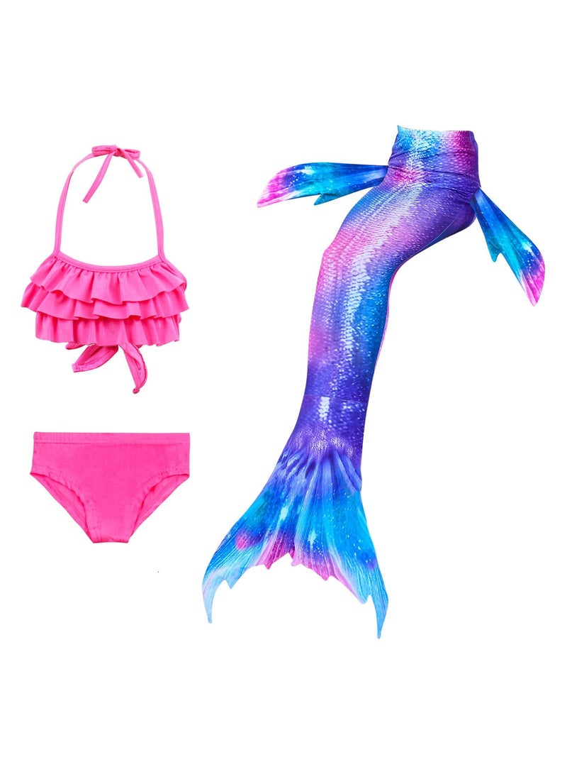 Generic 3-Piece Swimsuit Mermaid Tails Princess Bikini Bathing Swimming Set for Girls
